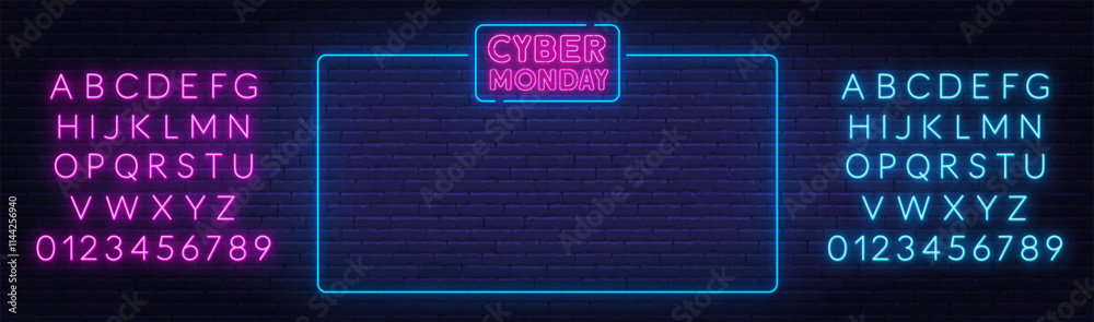 Fototapeta premium Cyber Monday frame sign on brick wall background.