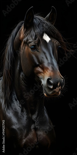 A black rare progeny  horse in  picture