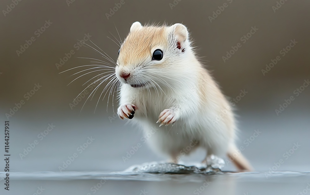 Adorable small rodent, a gerbil, standing on a rock near water. Adorable small rodent, a gerbil, standing on a rock near water.
