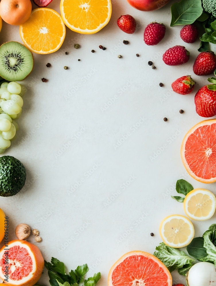Vibrant Mineral Rich Produce Flatlay on Minimalist Background with Copy Space Vibrant Mineral Rich Produce Flatlay on Minimalist Background with Copy Space