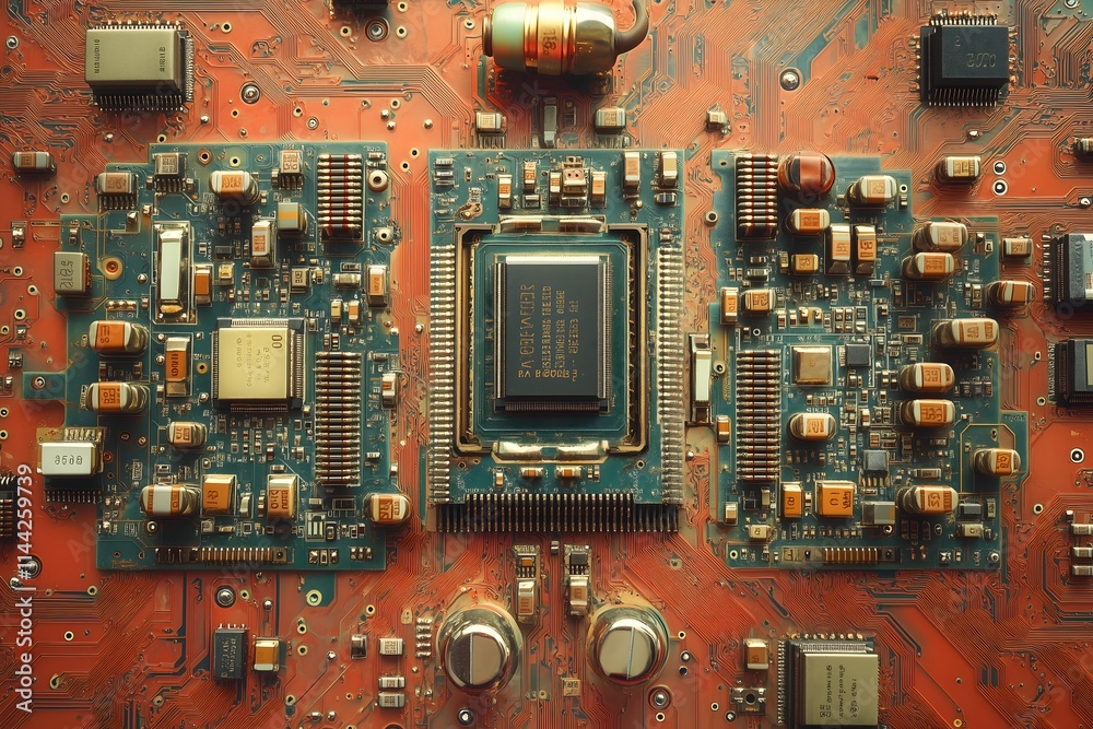 close up of a microchip circuit interior of a computer with detail, circuit board. close up of a microchip circuit interior of a computer with detail, circuit board.