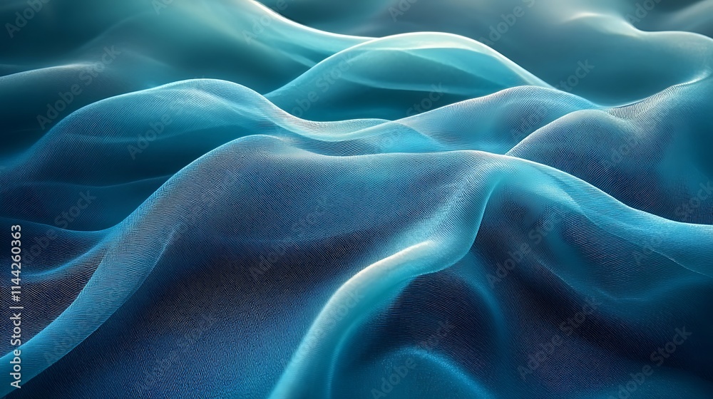 Fototapeta premium Abstract Blue Fabric Texture Wavy Smooth Elegant Drape