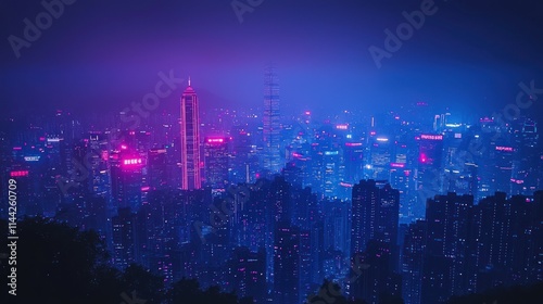 Wallpaper Mural Neon Cityscape at Night: A Breathtaking View of Hong Kong's Skyline Torontodigital.ca