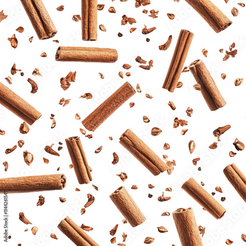 Falling Cinnamon Sticks Isolated on Transparent Background photo