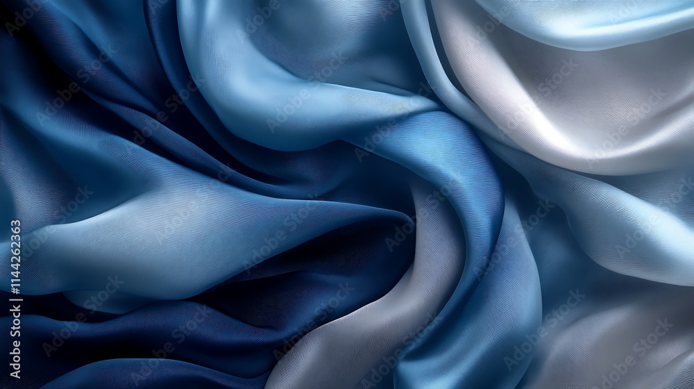 Obraz premium Blue White Draped Silk Fabric Texture Background
