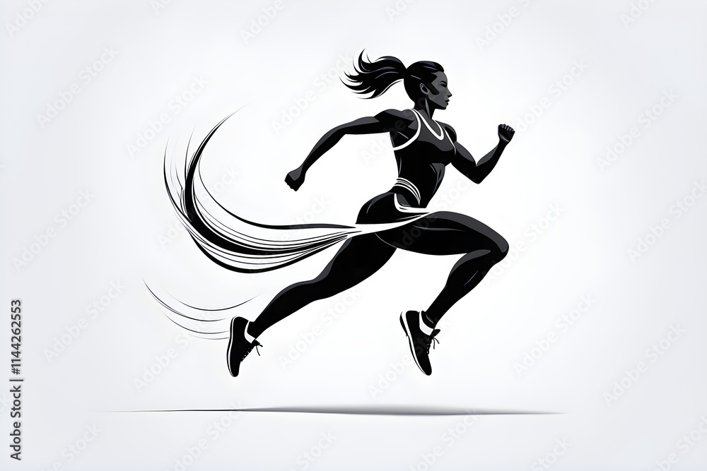 Fototapeta premium abstract stylized black icon of a runner silhouette on white background