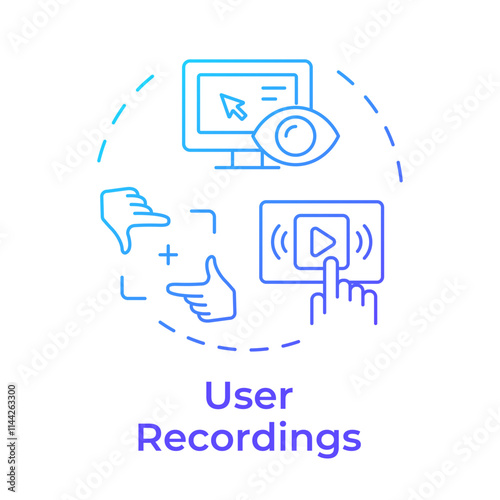 User recordings blue gradient concept icon. Real time sessions study. Website visitor tracking method. Round shape line illustration. Abstract idea. Graphic design. Easy to use in infographic