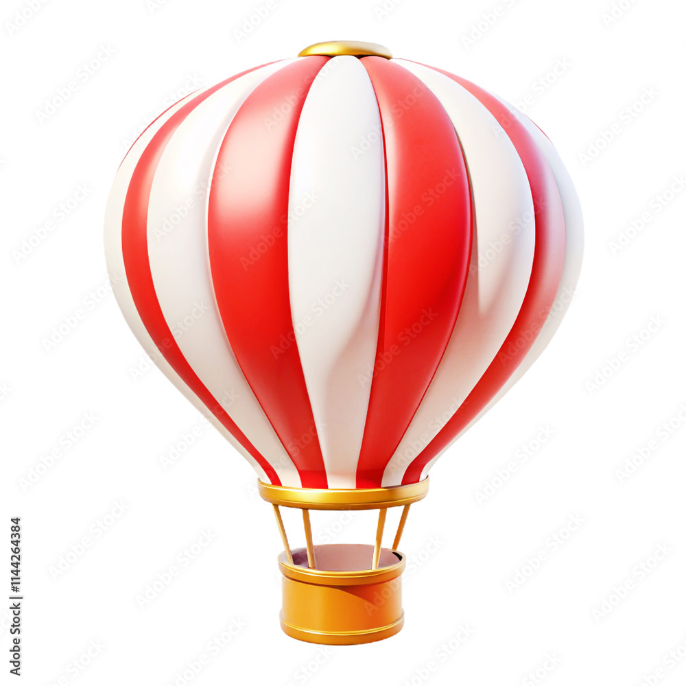 Obraz premium red and white hot air balloon with gold detailing, creating a whimsical and vintage look 3d cartoon style illustration 