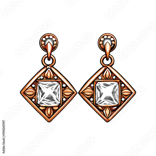 Close-up shot of elegant princess-cut diamond stud earrings, showcasing sparkle and clarity.  High-resolution image.