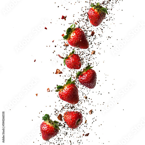 Falling Strawberries Isolated on Transparent Background photo