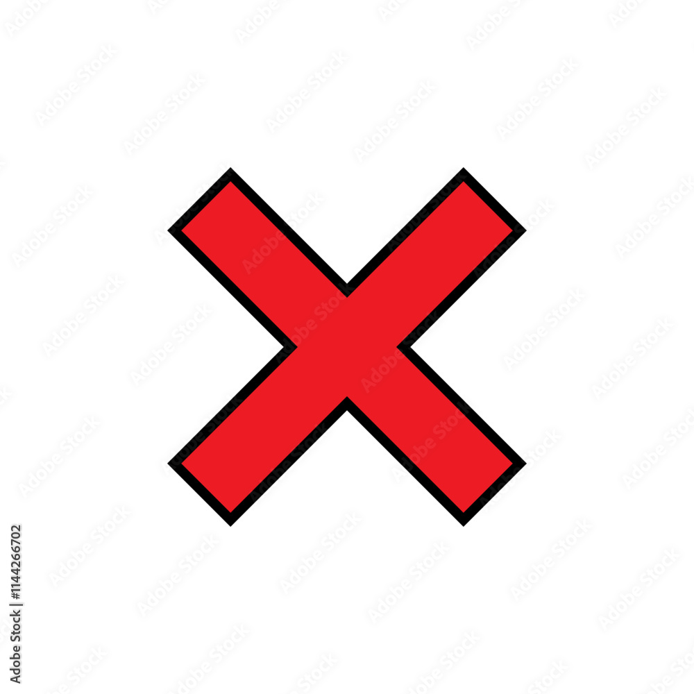 Red cross mark icon with black outline. X, wrong, reject sign symbol Red cross mark icon with black outline. X, wrong, reject sign symbol