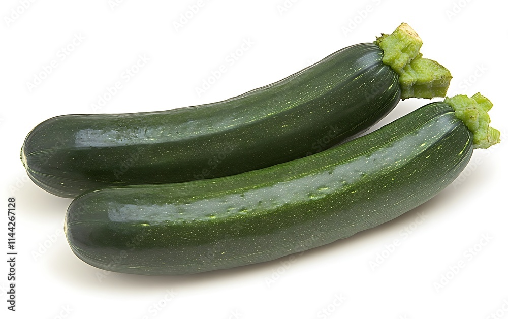 Two dark green zucchini squash isolated on white background. Two dark green zucchini squash isolated on white background.