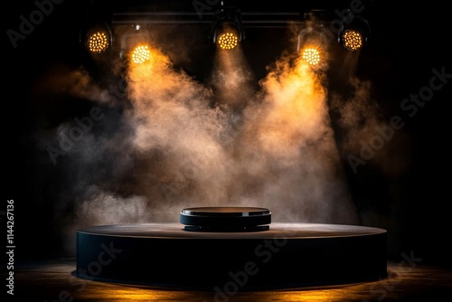 Spotlight illuminated stage with smoke effects creating a dramatic atmosphere for performances