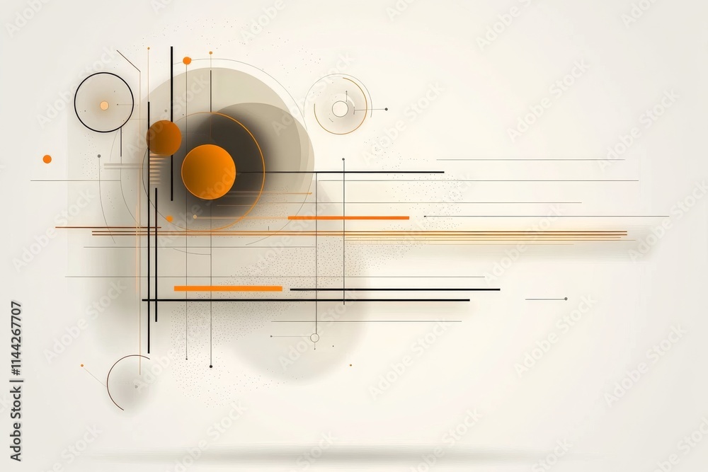 Obraz premium Abstract composition with circles and lines in shades of orange and gray, creating a modern and dynamic visual effect