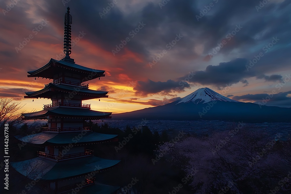 Chureito pagoda at Fuji mountain. Beautiful japanese landmarks and landscapes Chureito pagoda at Fuji mountain. Beautiful japanese landmarks and landscapes