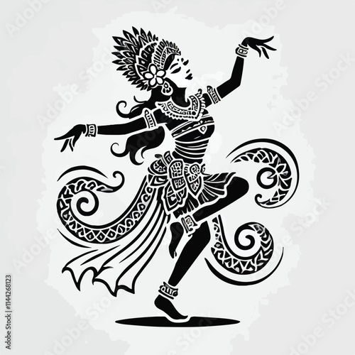 A Balinese traditional dance dancer dances with excitement