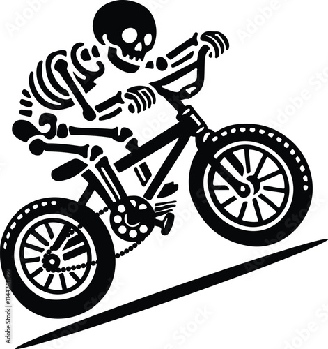 human skeleton riding bicycle vector silhouette isolated on white background.