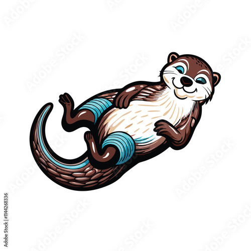 A playful otter floats serenely on its back, whimsical and joyful, drawn with a vibrant, expressive line style.