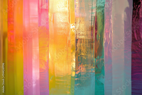 Dichroic glass, which has the ability to filter and project the colors of everything behind it, the vertical stripes and soft focus of the photo are created by the unique texture of dichroic glass photo