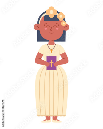 girl with bible in first communion