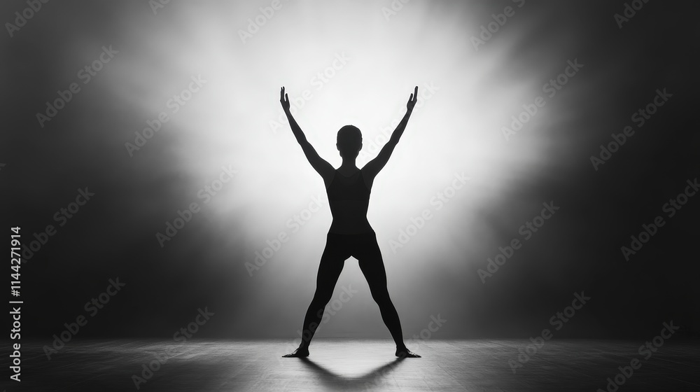 A silhouette of a dancer with arms raised against a dramatic light background, conveying a sense of freedom, expression, and movement. A silhouette of a dancer with arms raised against a dramatic light background, conveying a sense of freedom, expression, and movement.