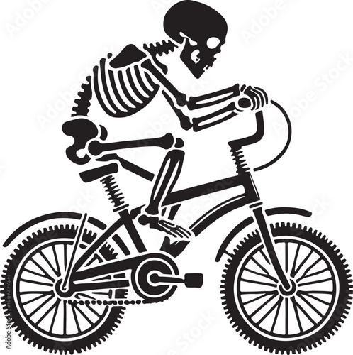human skeleton riding bicycle vector silhouette isolated on white background.
