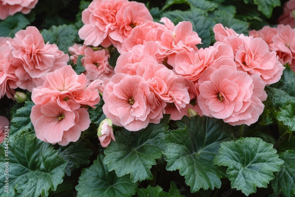 Begonias in Full Bloom: Vibrant high-colored flowers in a summer garden bed Begonias in Full Bloom: Vibrant high-colored flowers in a summer garden bed