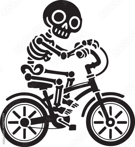 human skeleton riding bicycle vector silhouette isolated on white background.