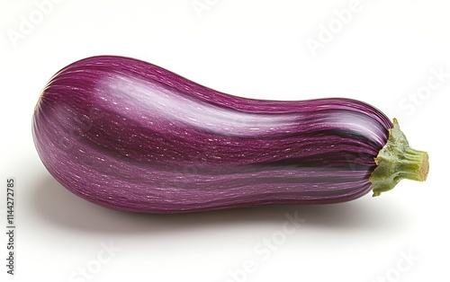 Wallpaper Mural Single, vibrant purple eggplant with visible stripes, isolated on white background. Torontodigital.ca
