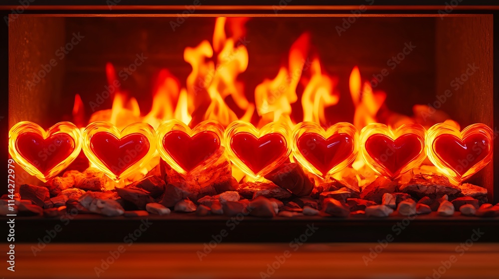 Fototapeta premium Romantic Fireplace with Glowing Hearts