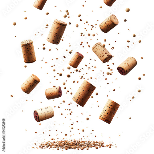 Flying Falling Wine Corks Isolated on Transparent Background photo