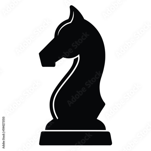 a chess knight is black silhouette, isolated white background