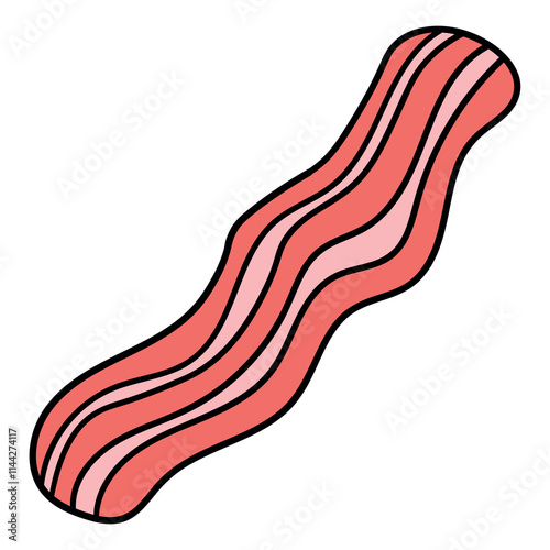 Hand drawn cartoon raw bacon on white background.