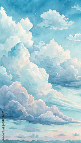 Beautiful clouds drift lazily in a bright blue sky, evoking a sense of calm and peace.