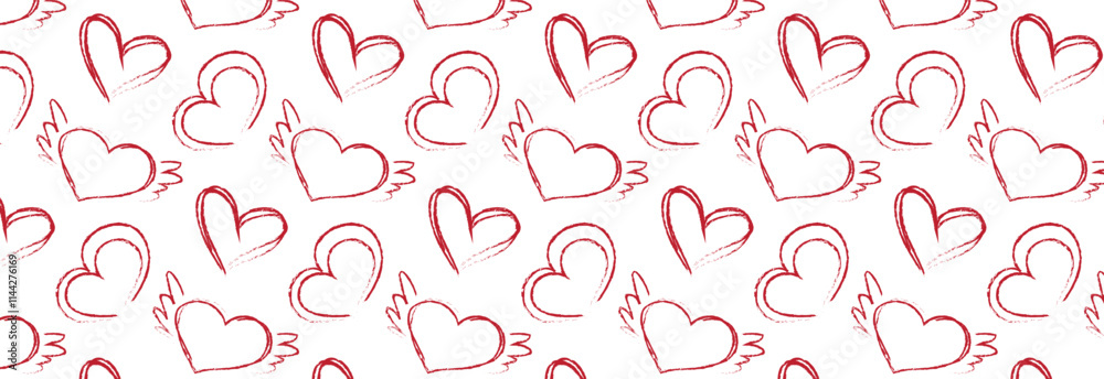 Romantic pattern of different grunge hearts. Vector seamless background of abstract hearts and heart with wings of different shapes for websites, cards, design, Valentine's day. Romantic pattern of different grunge hearts. Vector seamless background of abstract hearts and heart with wings of different shapes for websites, cards, design, Valentine's day.