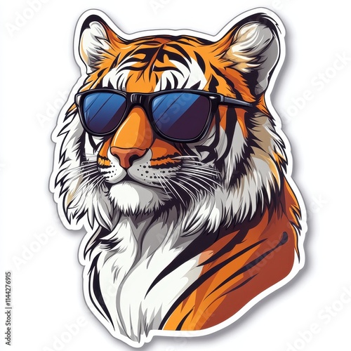 Majestic tiger cartoon wearing sunglasses with a confident and stylish expression in vibrant design photo