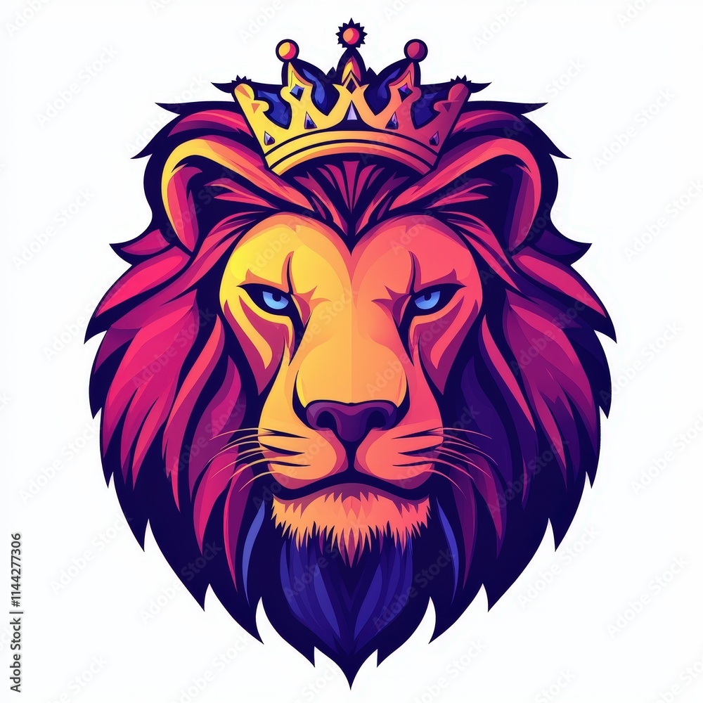 Design of lion head with crown icon logo illustration isolated on white background Design of lion head with crown icon logo illustration isolated on white background