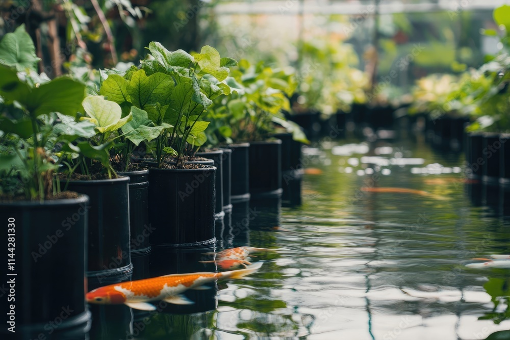 Colorful Koi Fish Swimming in a Greenhouse Pond Colorful Koi Fish Swimming in a Greenhouse Pond