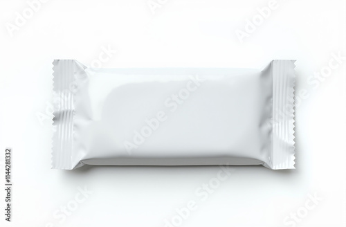 A white blank empty candy bar, chocolate wrapper, cover, lying flat, with visible folds, isolated on white background, ready for branding