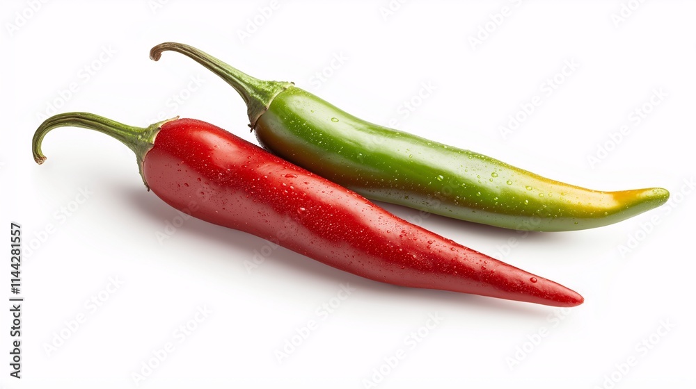 Fresh Red and Green Chili Peppers on White Background, Perfect for Food Photography, Cooking, Spices, and Culinary Presentations Fresh Red and Green Chili Peppers on White Background, Perfect for Food Photography, Cooking, Spices, and Culinary Presentations