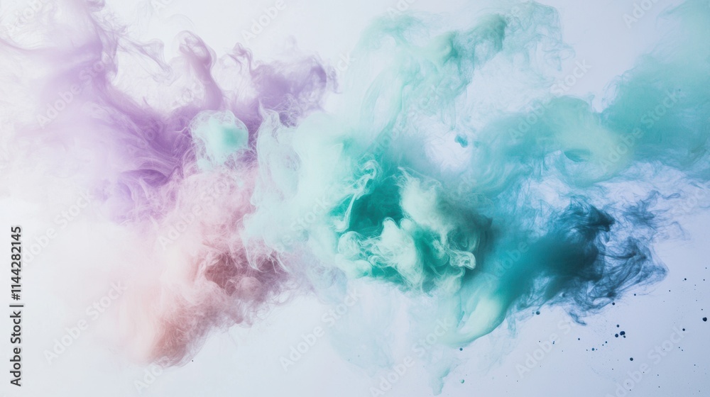Obraz premium Dreamy bursts of soft mint, baby blue, and lilac blend like watercolor splashes on a foggy canvas, creating a fluid composition with swirling patterns and unpredictable elegance