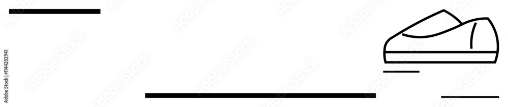 Outline of a shoe positioned alongside various horizontal lines in minimalist black and white style. Ideal for design concepts, fashion illustration, modern art, visual storytelling, graphic design Outline of a shoe positioned alongside various horizontal lines in minimalist black and white style. Ideal for design concepts, fashion illustration, modern art, visual storytelling, graphic design
