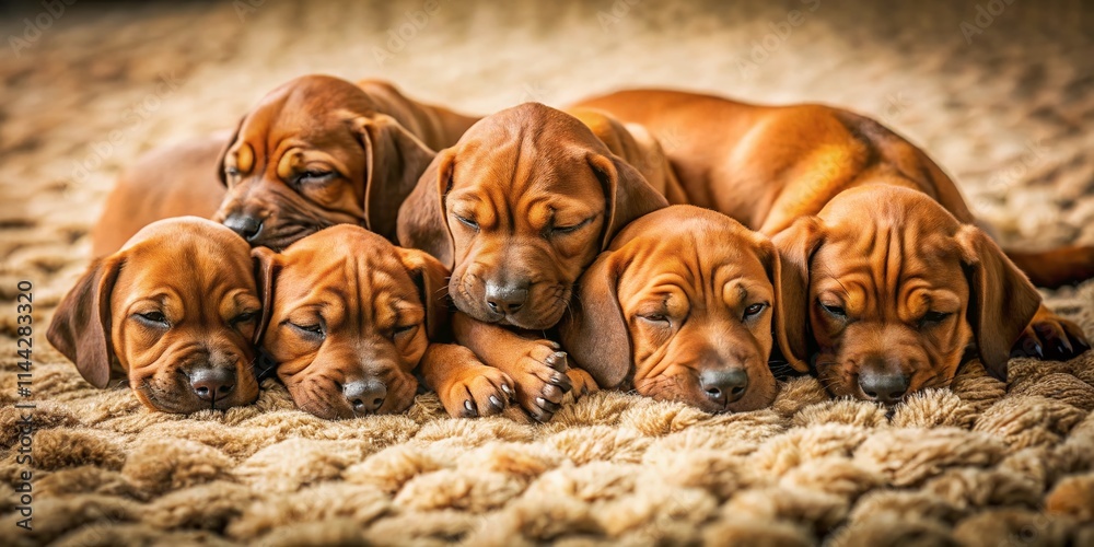 Adorable Rhodesian Ridgeback Puppies Sleeping - Documentary Photography Style Adorable Rhodesian Ridgeback Puppies Sleeping - Documentary Photography Style