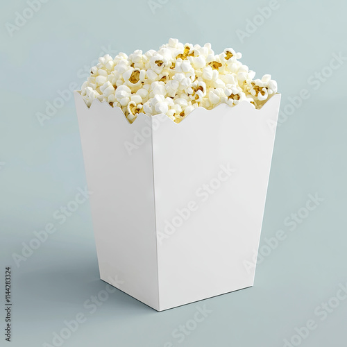 White popcorn box, front view