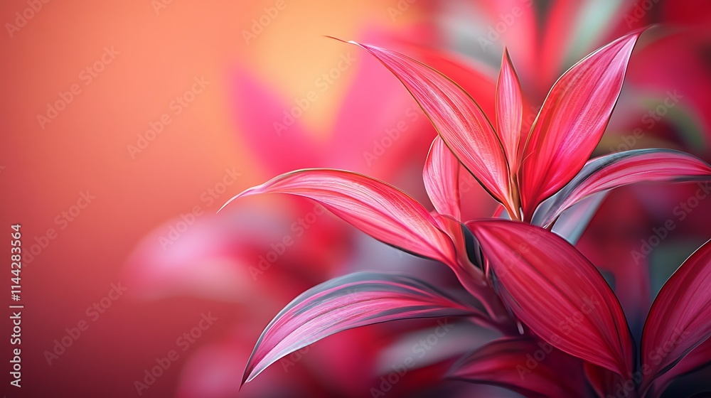 Fototapeta premium Close-up of vibrant red and pink plant leaves with blurred background.