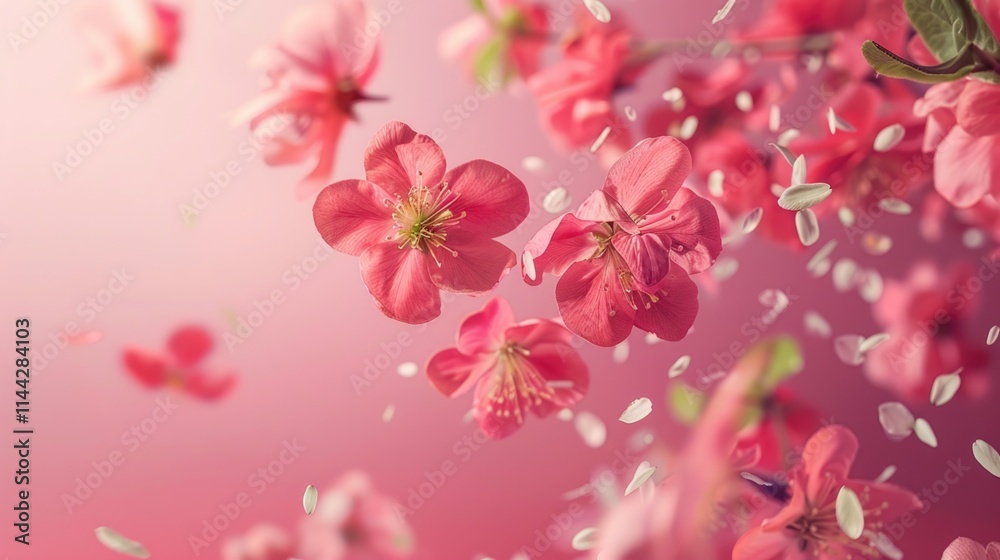 Pink quince blossoms floating in zero gravity. Pink quince blossoms floating in zero gravity.