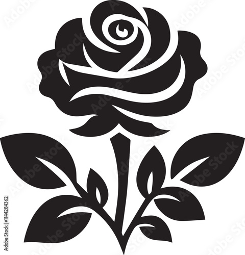 black and white flower, Flower logo vector, rose vector illustration, rose flower silhouette vector icon black and white photo