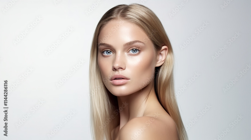 Naklejka premium A beautiful model, posing for a beauty photoshoot in a studio.