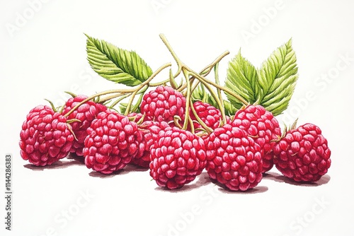 Hand-painted watercolor illustration of fresh raspberries.