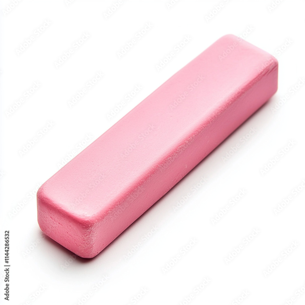 Pink eraser on white background, perfect for school or office use Pink eraser on white background, perfect for school or office use